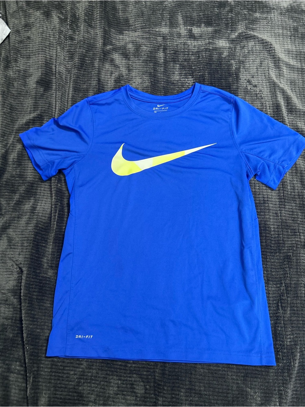 20. Boy’s Nike Dri-FIT Athletic T-Shirt — Blue with Yellow Swoosh